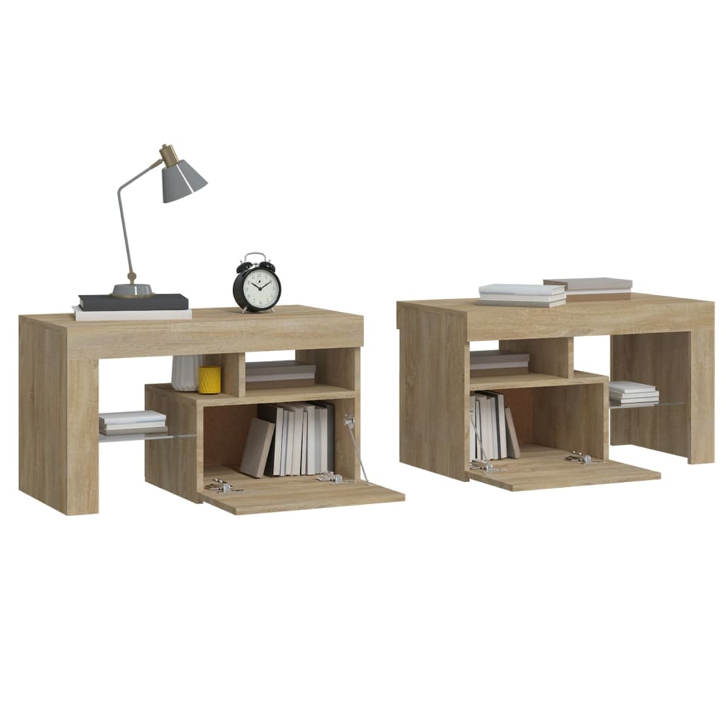 Nattbord 2 stk med LED sonoma eik 70x36,5x40 cm