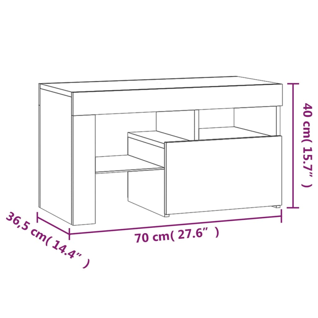 Nattbord 2 stk med LED sonoma eik 70x36,5x40 cm