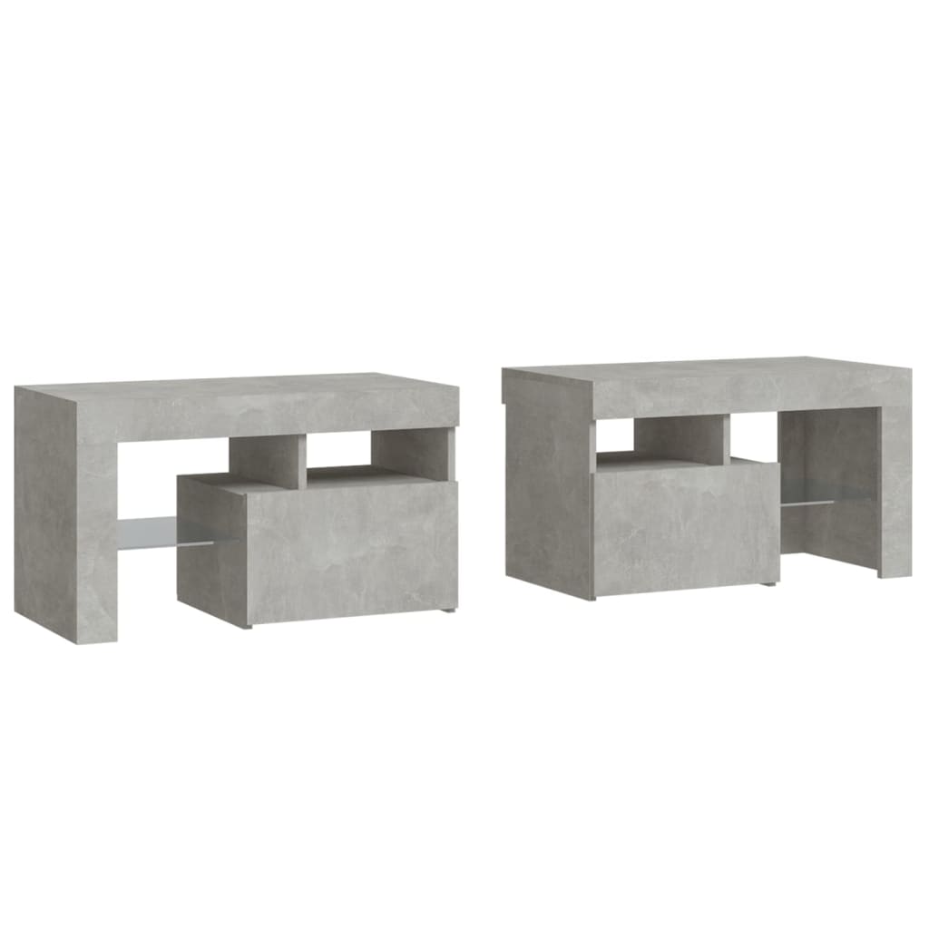 Nattbord 2 stk med LED betonggrå 70x36,5x40 cm