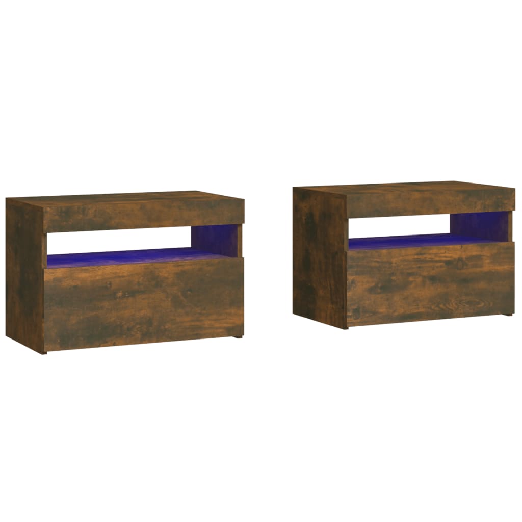 Nattbord 2 stk med LED røkt eik 60x35x40 cm