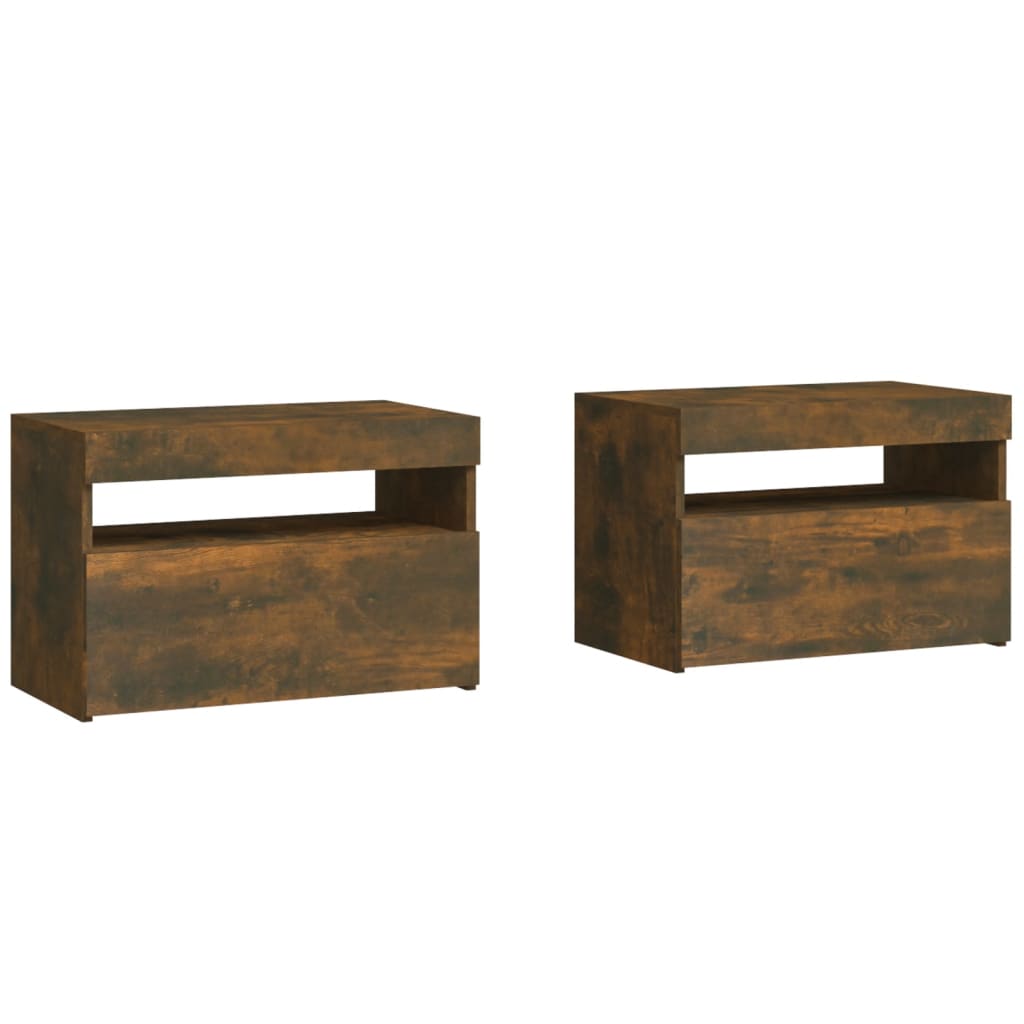 Nattbord 2 stk med LED røkt eik 60x35x40 cm