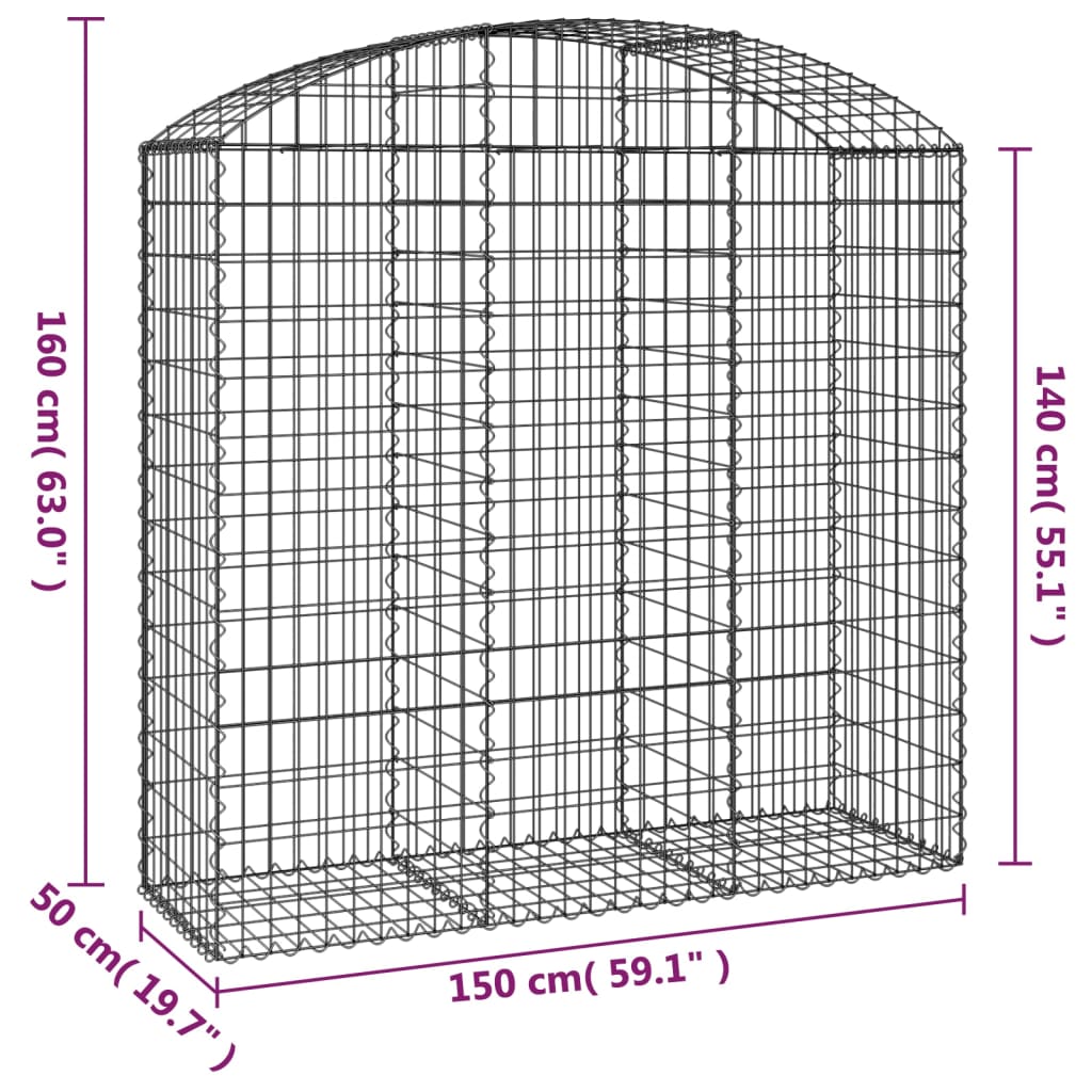 Gabionkurv buet 150x50x140/160 cm galvanisert jern