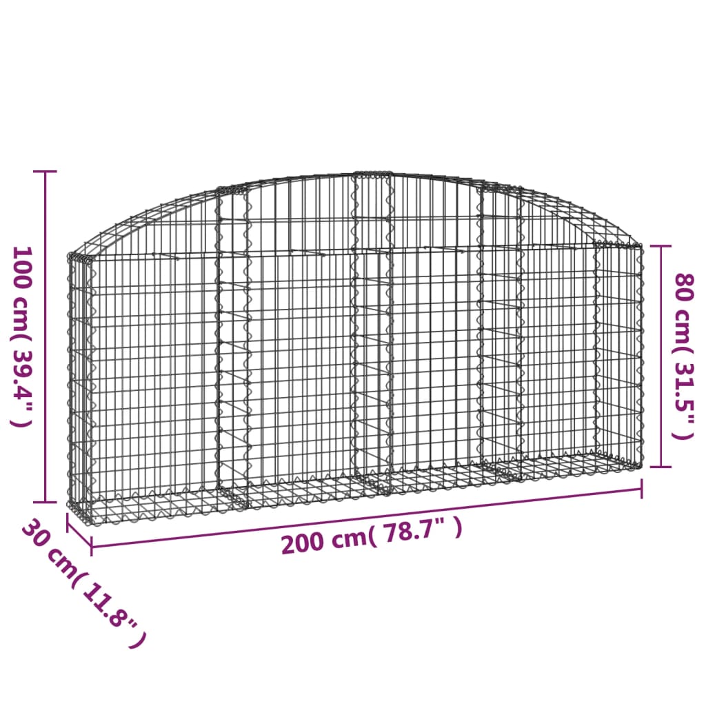 Gabionkurv buet 200x30x80/100 cm galvanisert jern