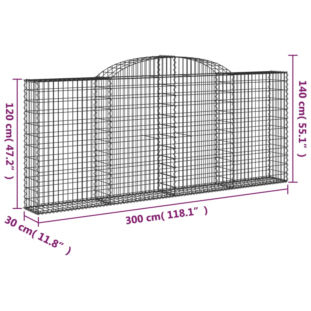 Gabionkurv buet 300x30x120/140 cm galvanisert jern