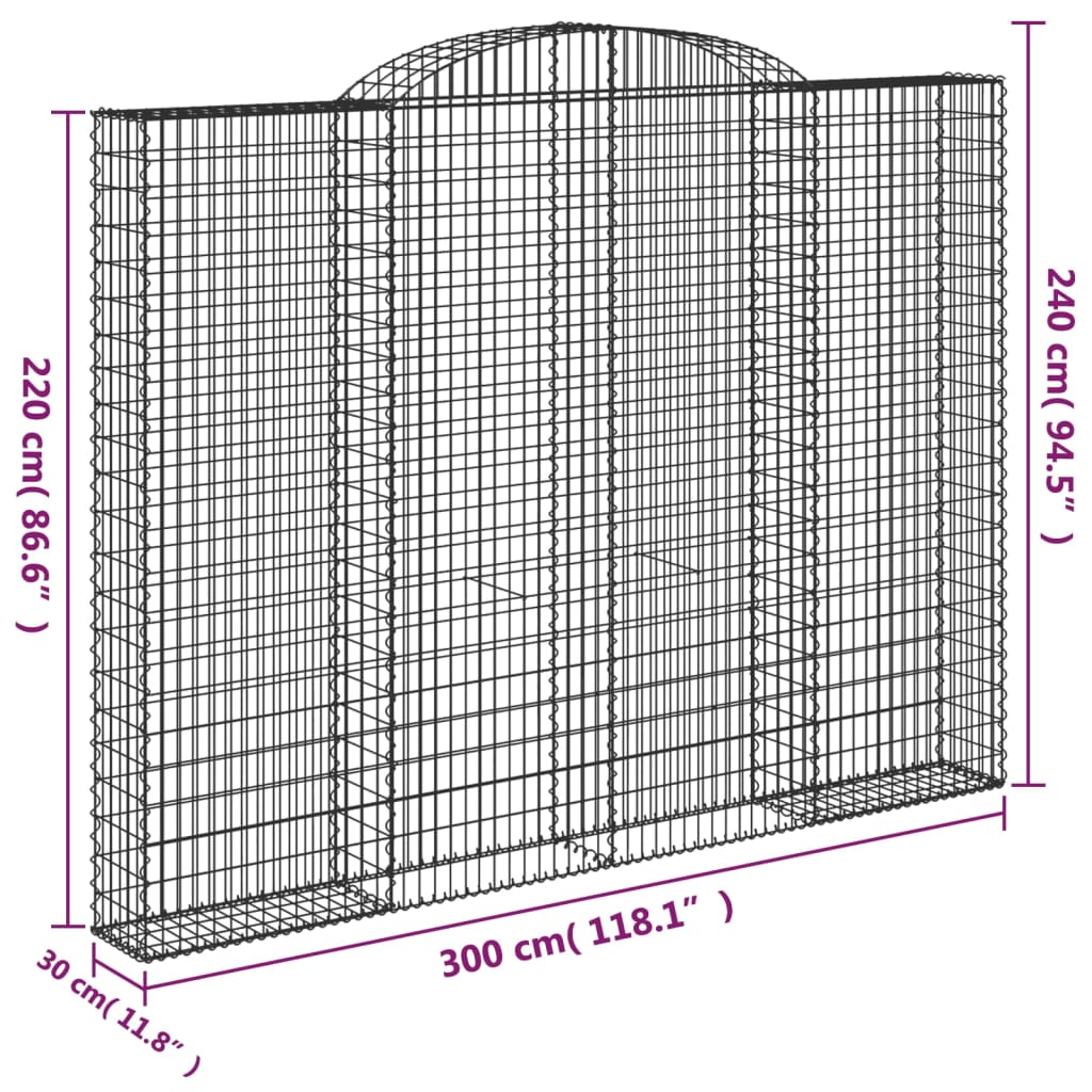 Gabionkurv buet 300x30x220/240 cm galvanisert jern