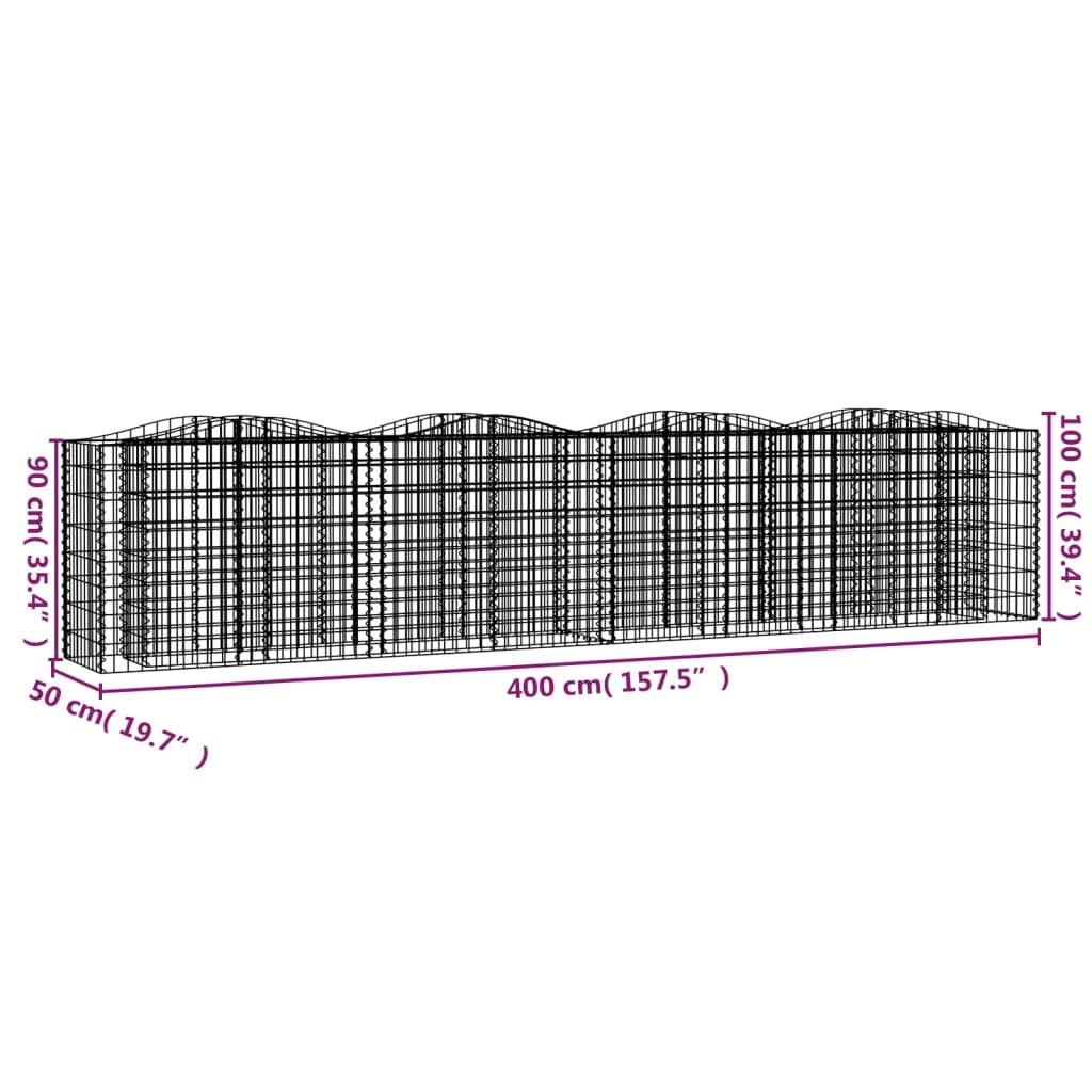 Buet gabion høybed 400x50x100 cm galvanisert jern