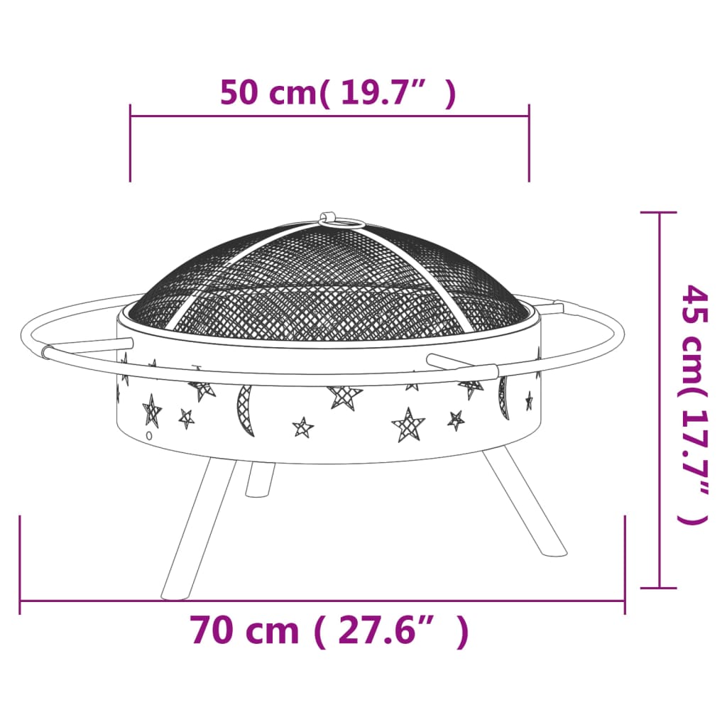 Bålfat med ildrake 70 cm XXL stål