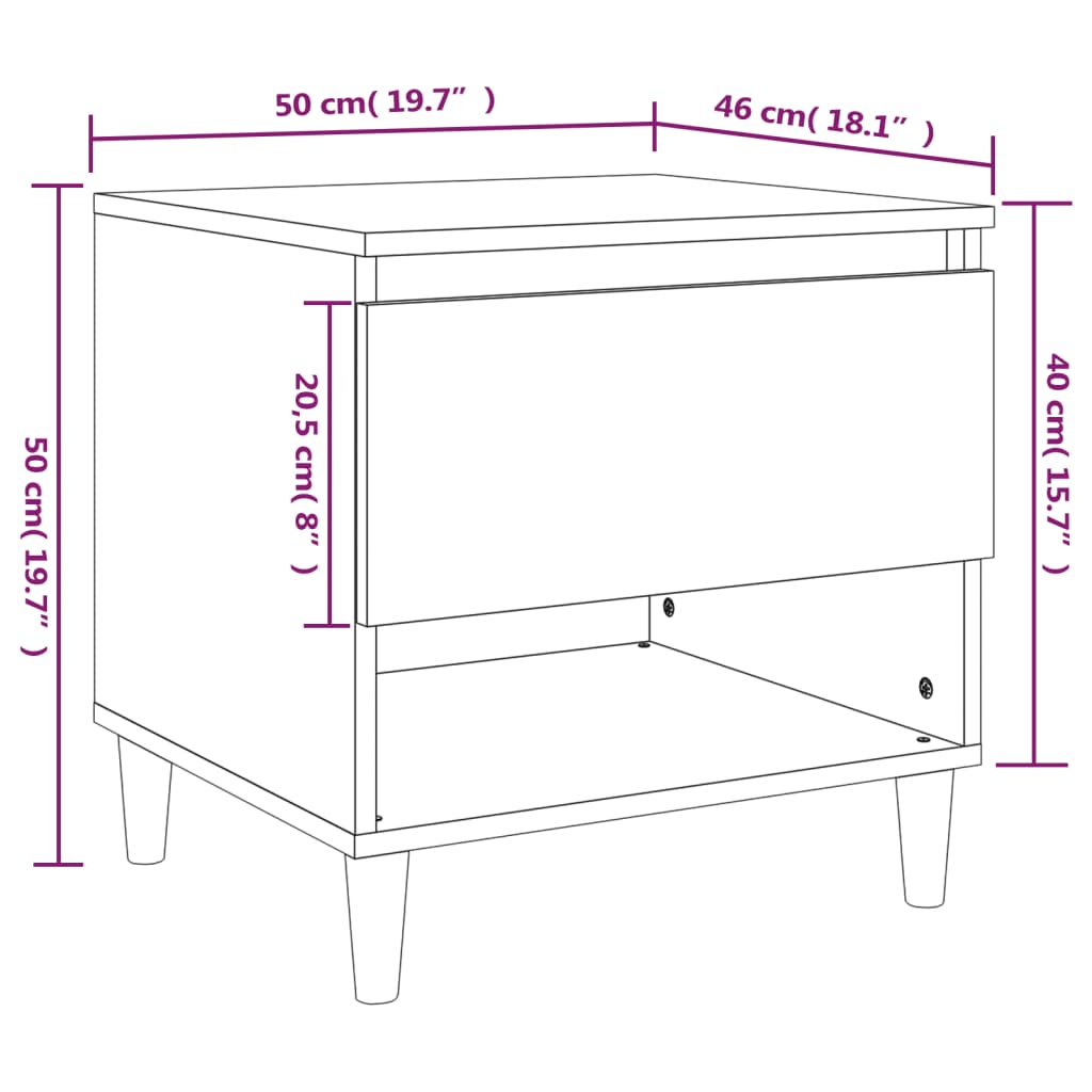 Nattbord 2 stk betonggrå 50x46x50 cm konstruert tre