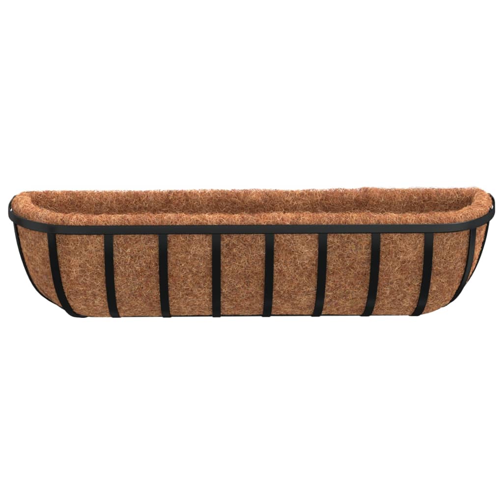 Plantekasser 2 stk med kokosfiberinnlegg svart 61x19x16 cm stål