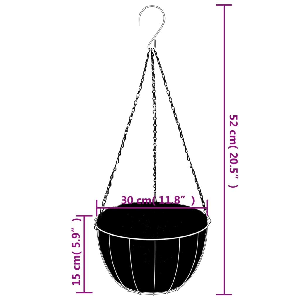 Hengende plantekasser 4 stk kokosfiber svart Ø 30x52 cm stål