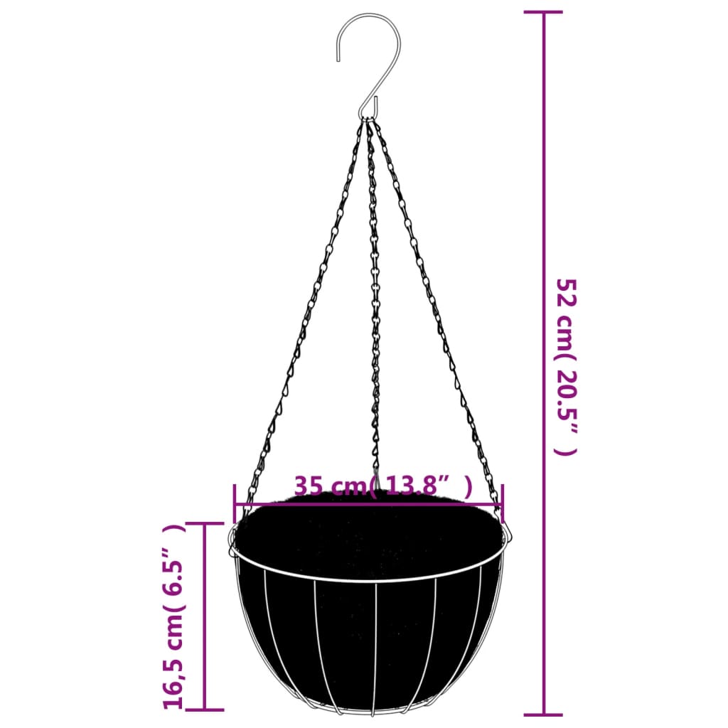 Hengende plantekasser 4 stk kokosfiber svart Ø 35x52 cm stål