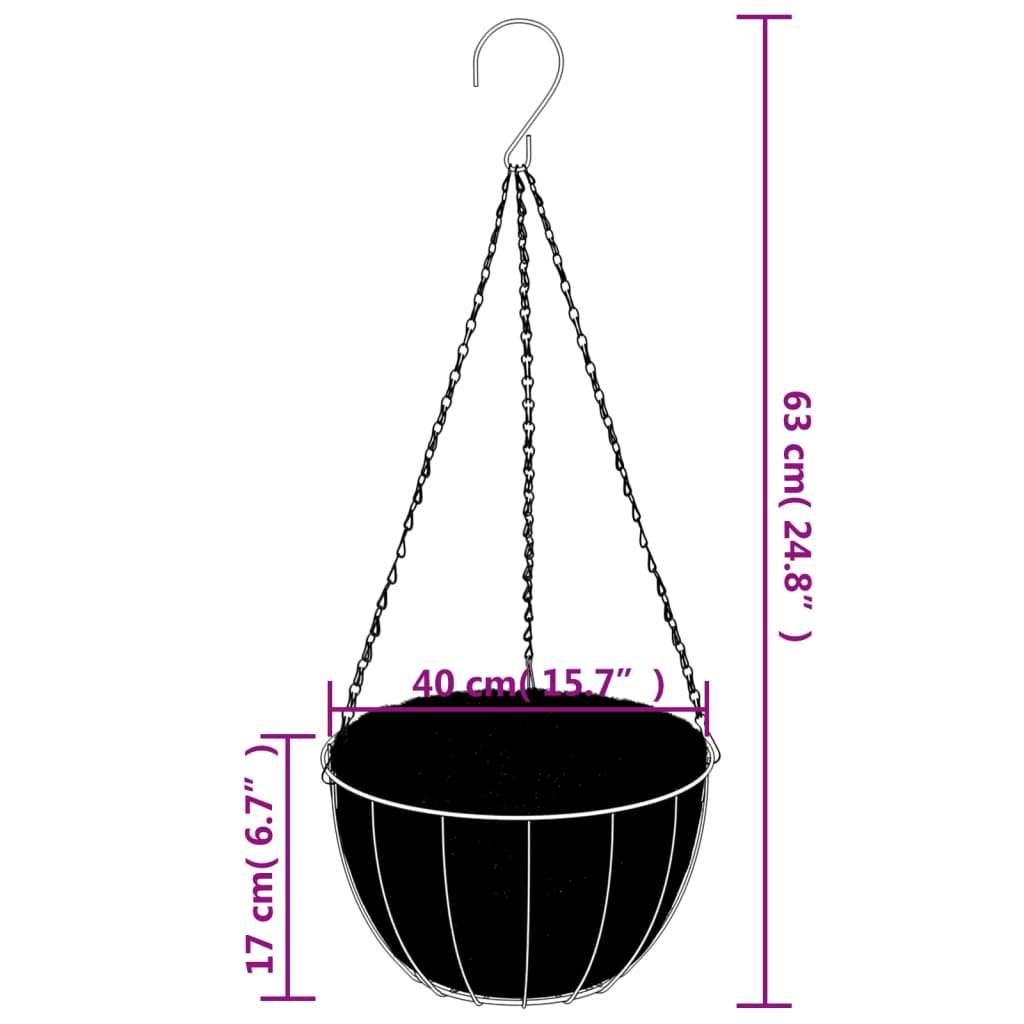 Hengende plantekasser 4 stk kokosfiber svart Ø 40x63 cm stål