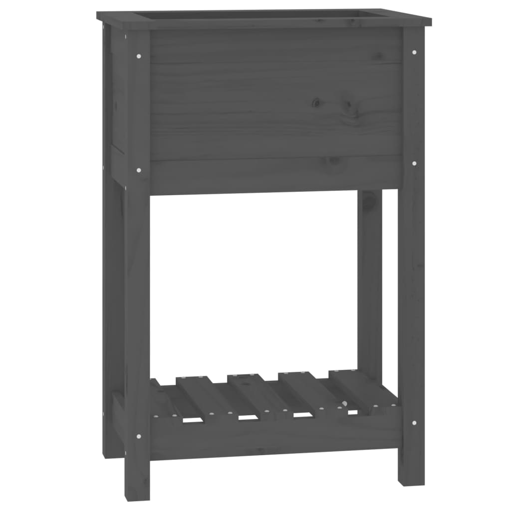 Plantekasse med hylle grå 54x34,5x81 cm heltre furu