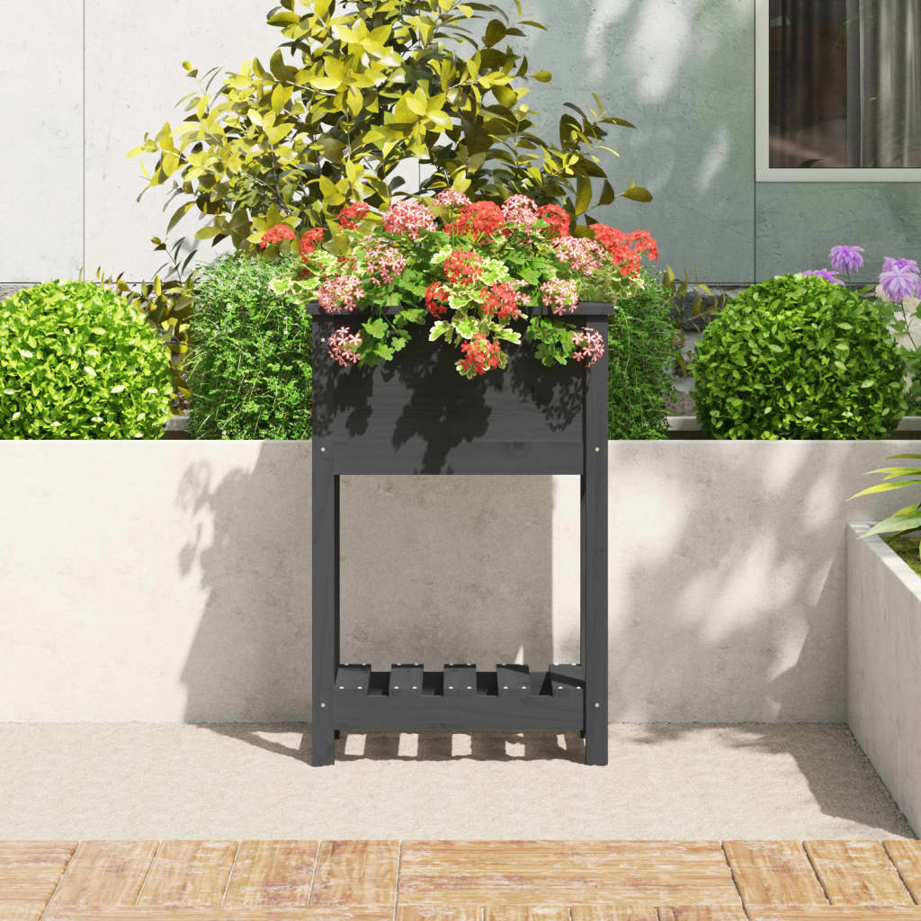 Plantekasse med hylle grå 54x34,5x81 cm heltre furu