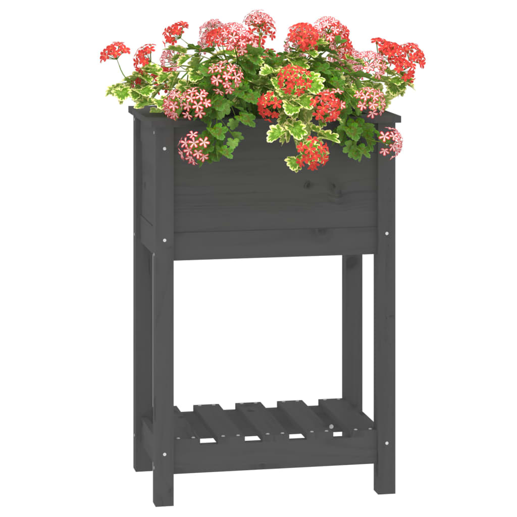 Plantekasse med hylle grå 54x34,5x81 cm heltre furu