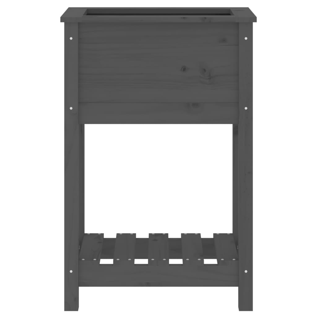Plantekasse med hylle grå 54x34,5x81 cm heltre furu