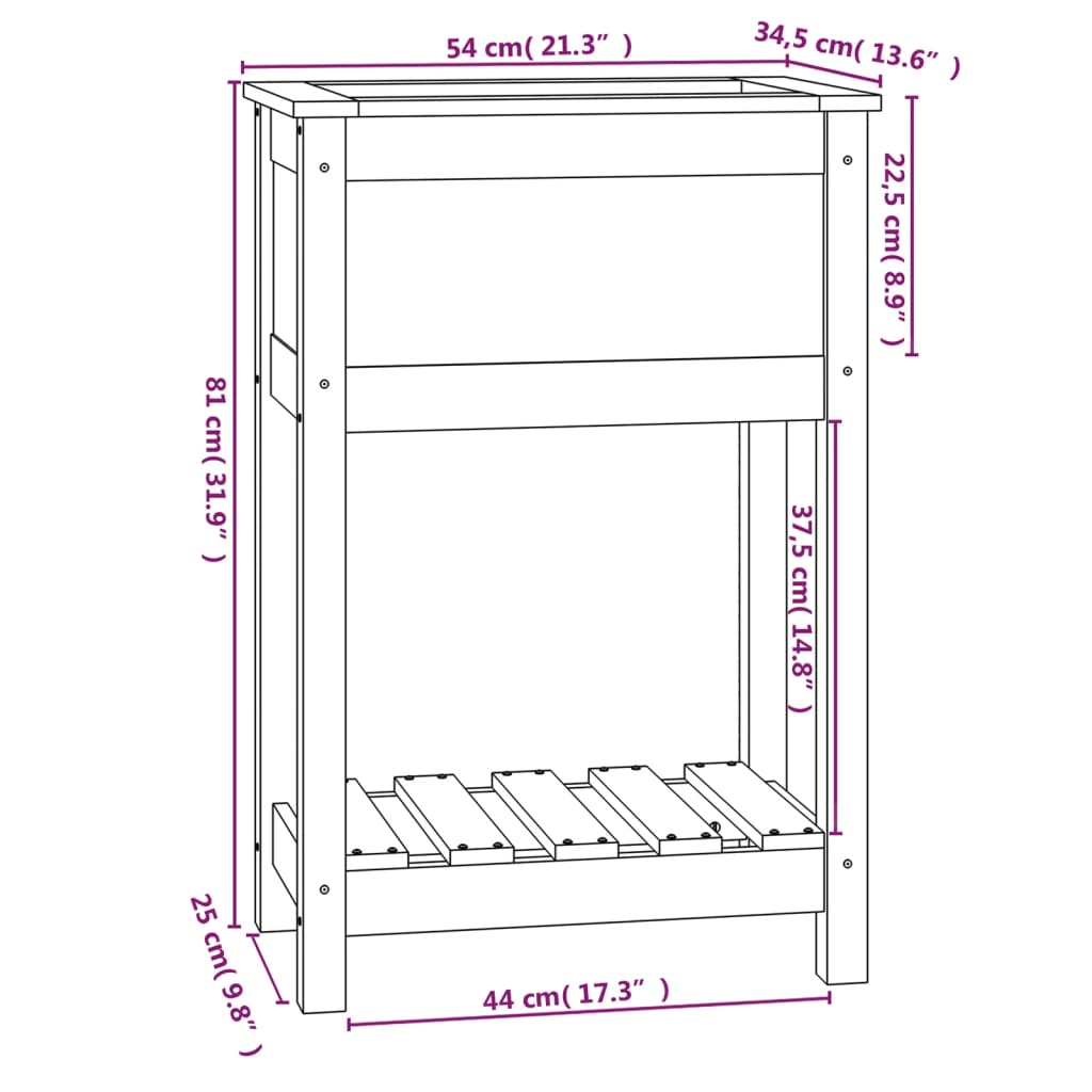 Plantekasse med hylle grå 54x34,5x81 cm heltre furu