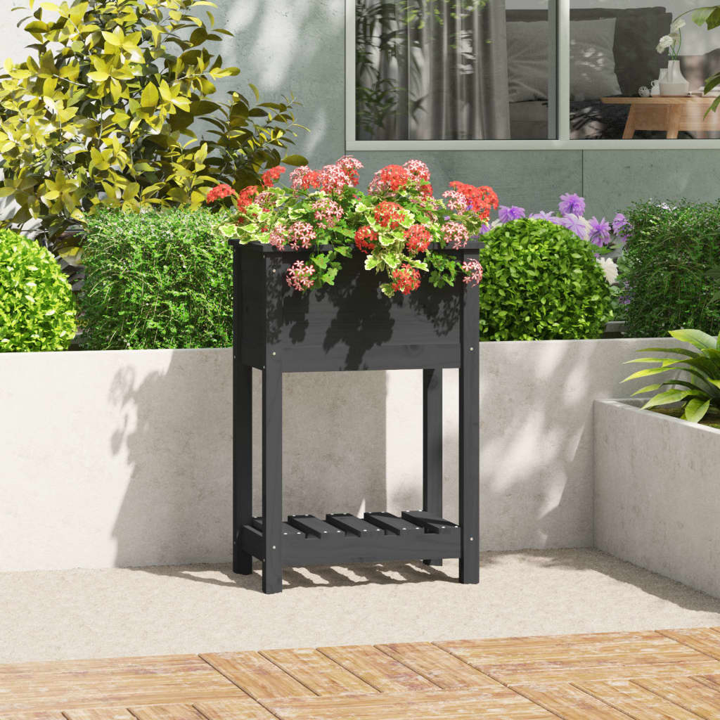 Plantekasse med hylle grå 54x34,5x81 cm heltre furu