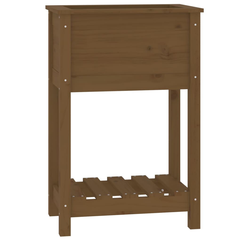 Plantekasse med hylle honningbrun 54x34,5x81 cm heltre furu