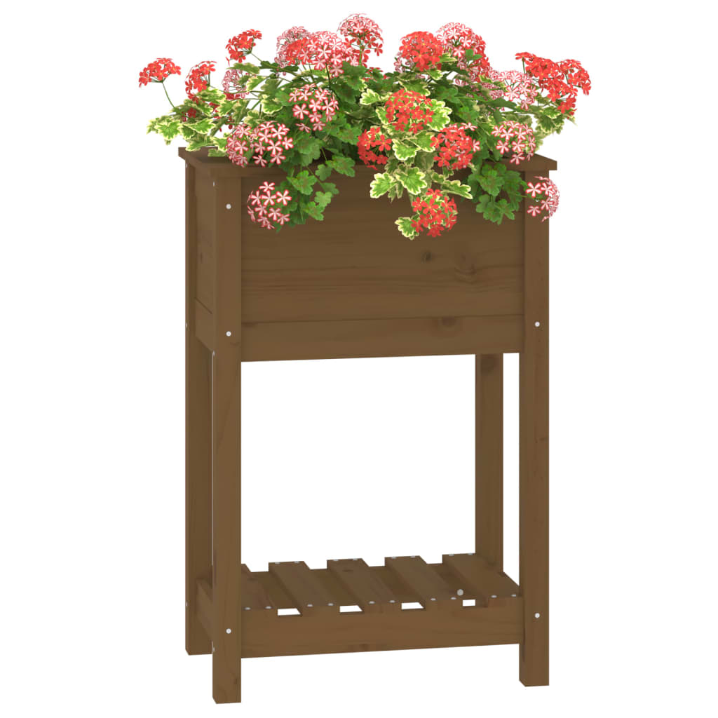 Plantekasse med hylle honningbrun 54x34,5x81 cm heltre furu