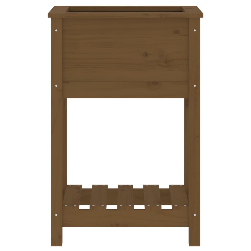Plantekasse med hylle honningbrun 54x34,5x81 cm heltre furu