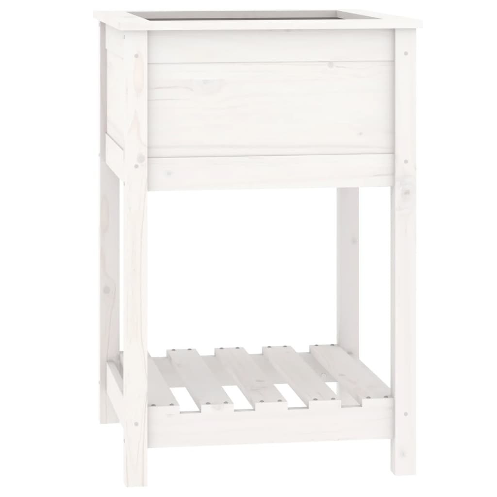 Plantekasse med hylle hvit 54x54x81 cm heltre furu