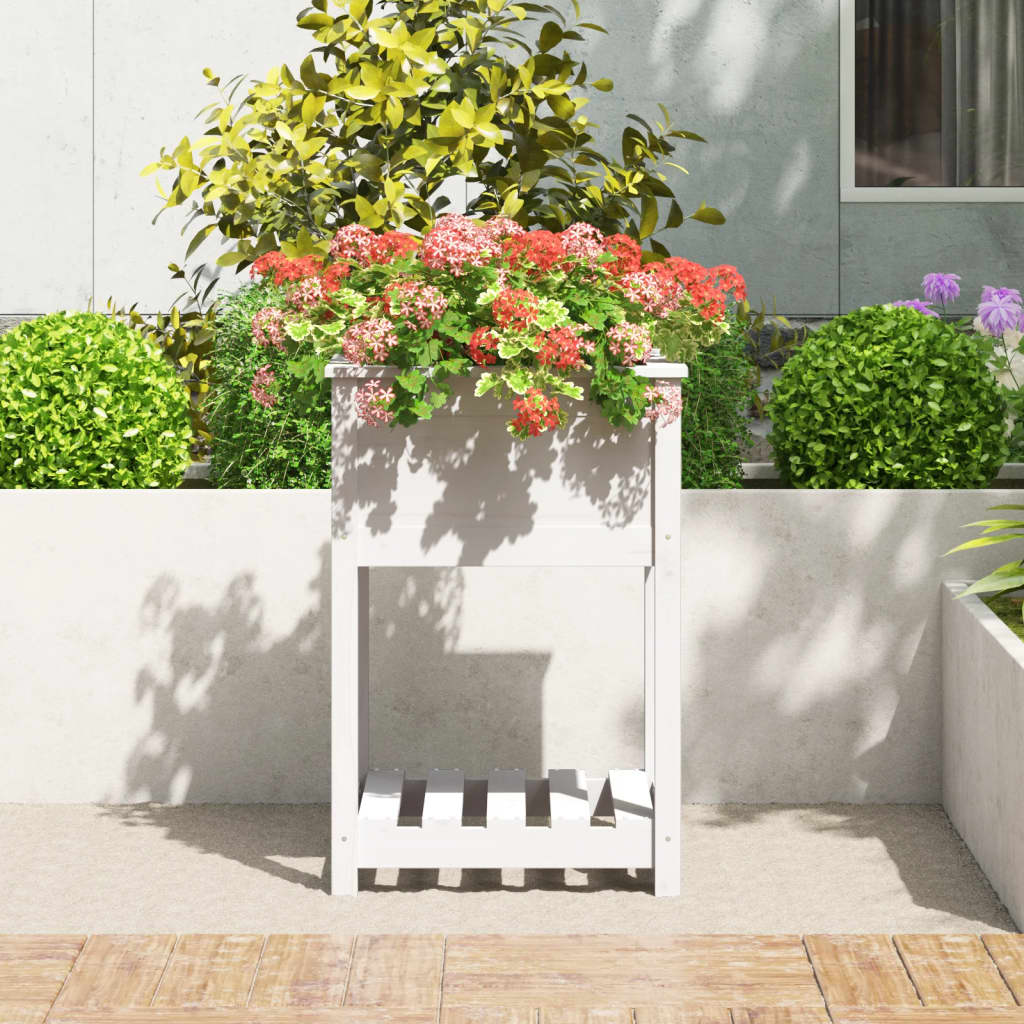 Plantekasse med hylle hvit 54x54x81 cm heltre furu