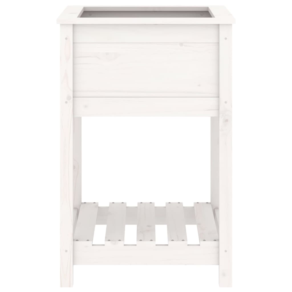 Plantekasse med hylle hvit 54x54x81 cm heltre furu