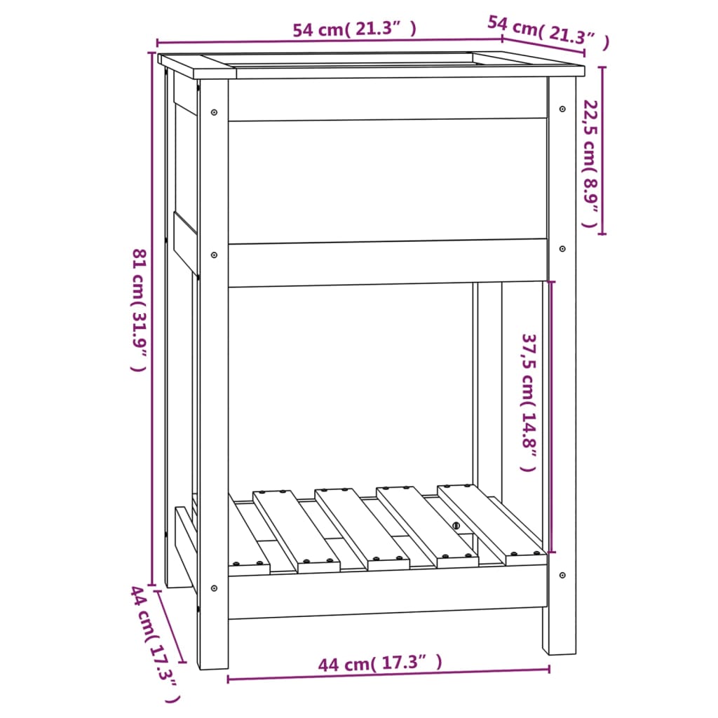Plantekasse med hylle hvit 54x54x81 cm heltre furu