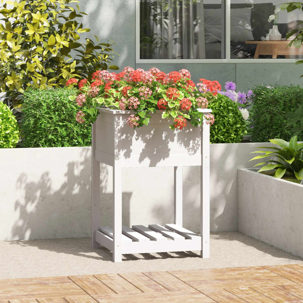 Plantekasse med hylle hvit 54x54x81 cm heltre furu