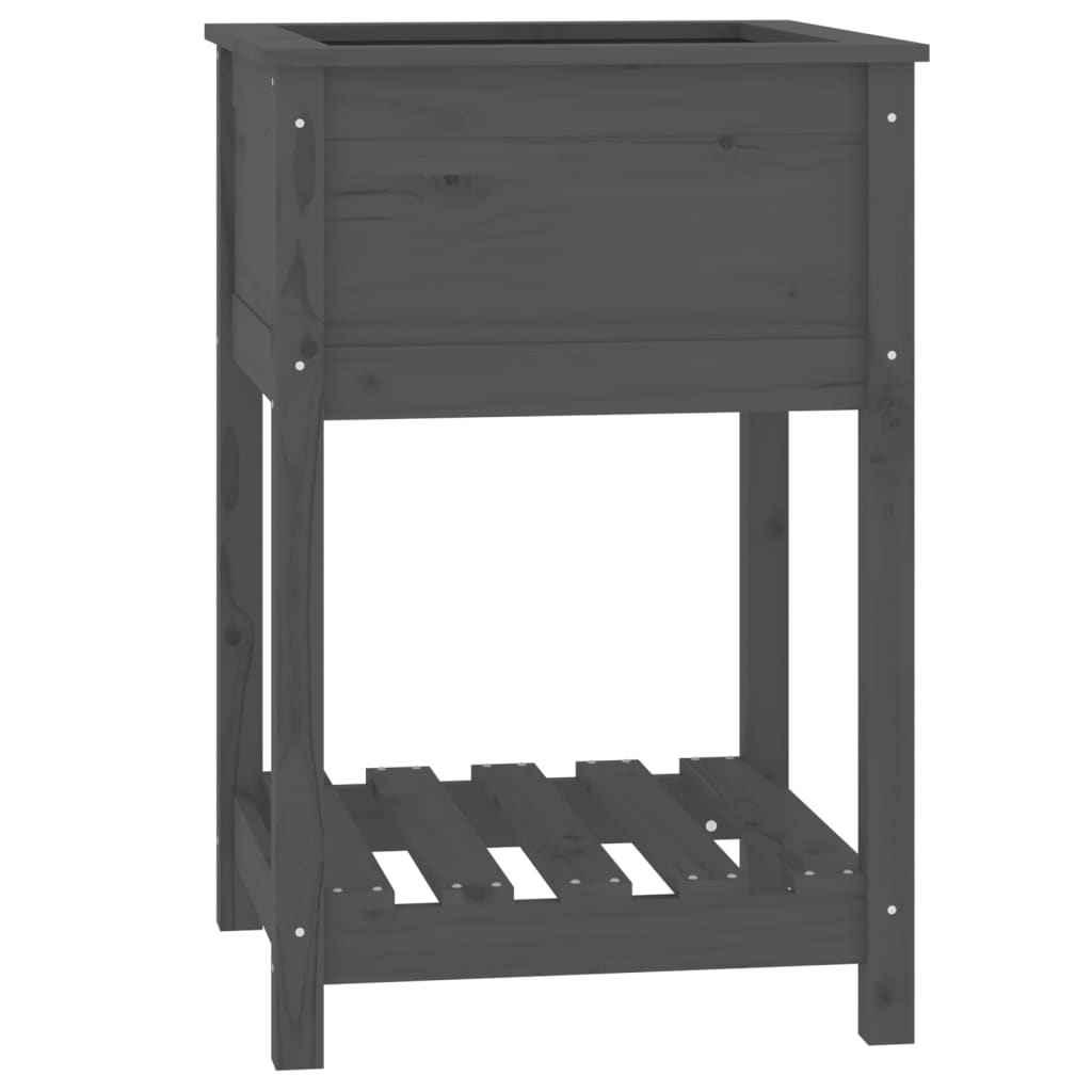 Plantekasse med hylle grå 54x54x81 cm heltre furu