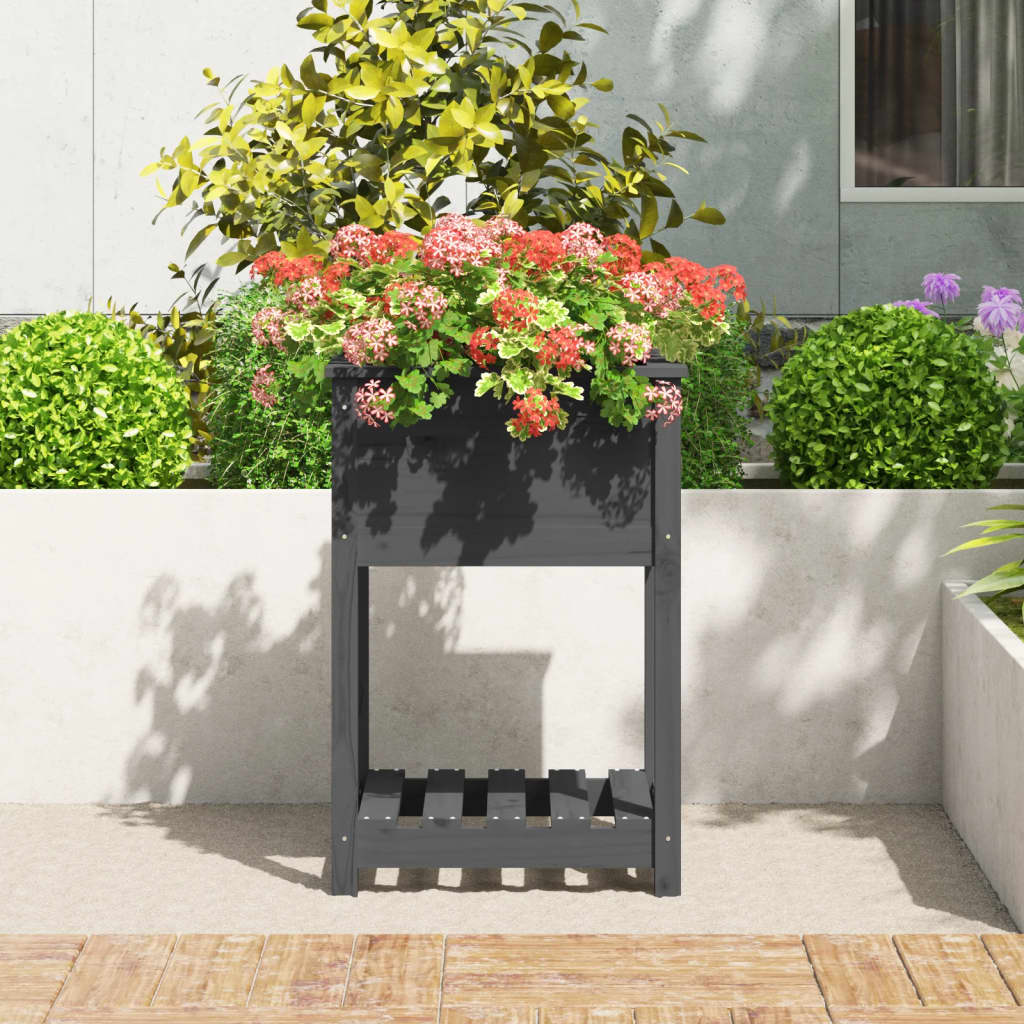 Plantekasse med hylle grå 54x54x81 cm heltre furu