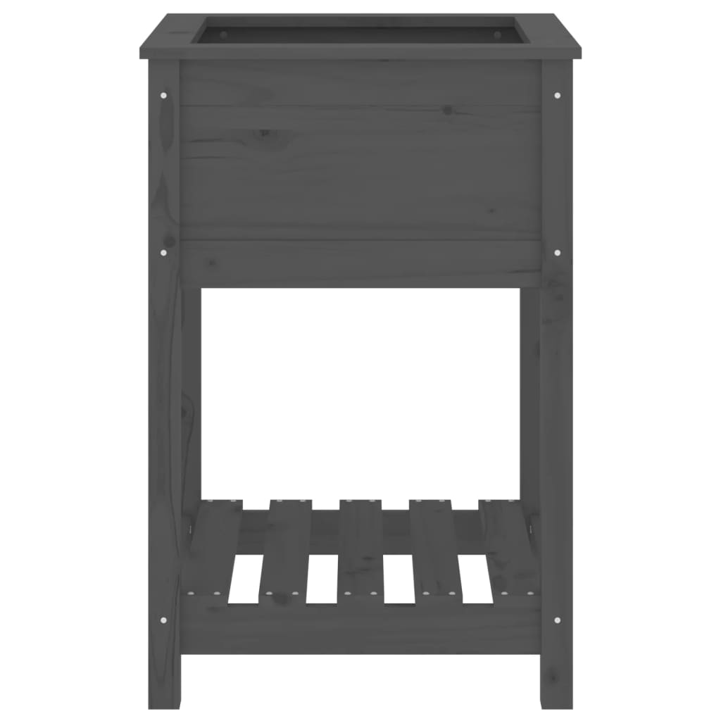 Plantekasse med hylle grå 54x54x81 cm heltre furu