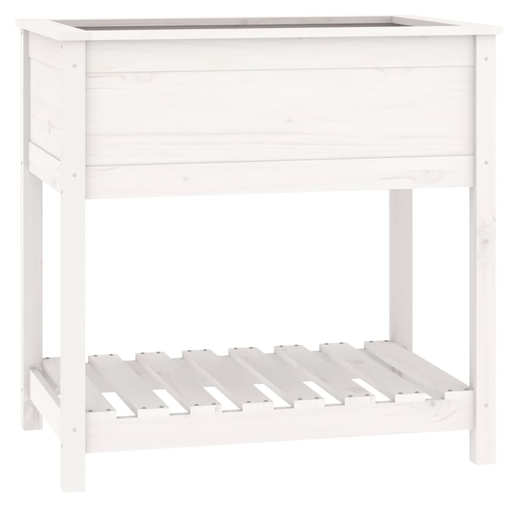 Plantekasse med hylle hvit 82,5x54x81 cm heltre furu