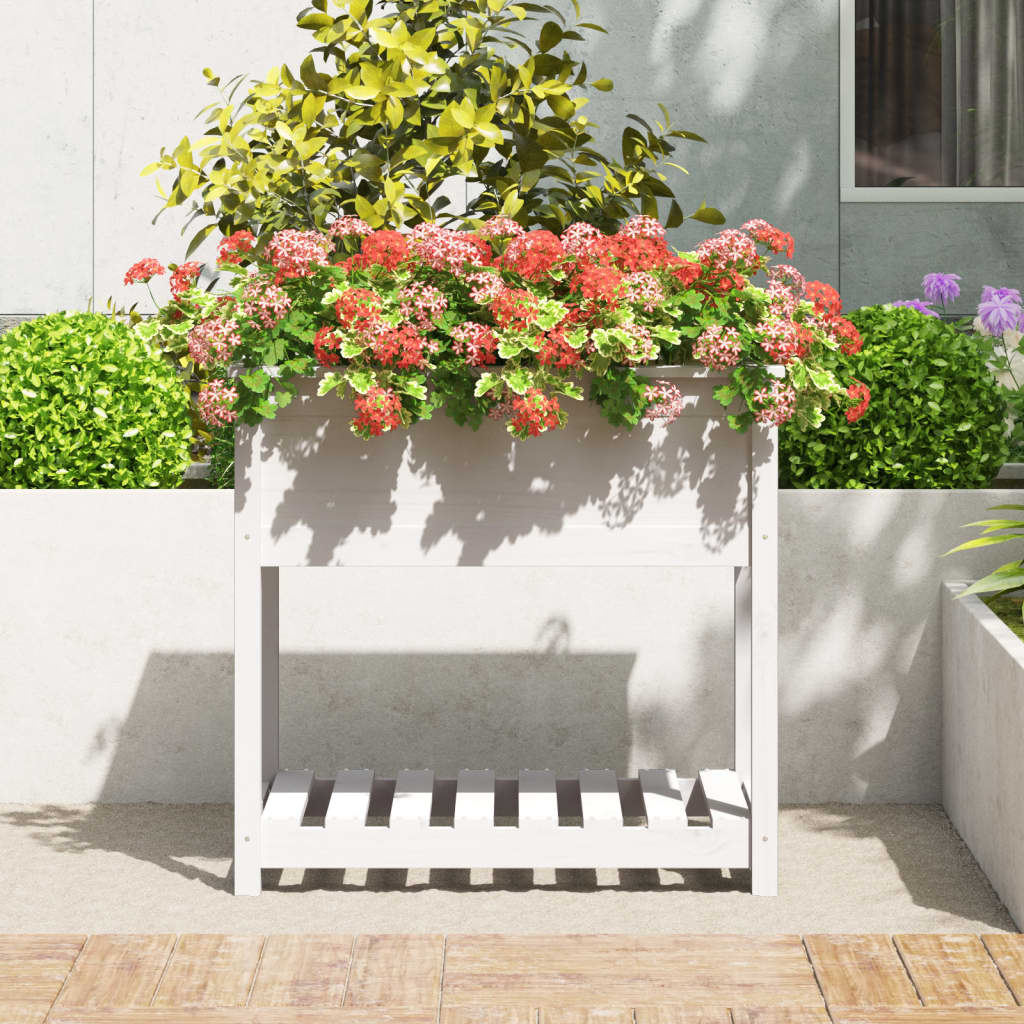 Plantekasse med hylle hvit 82,5x54x81 cm heltre furu