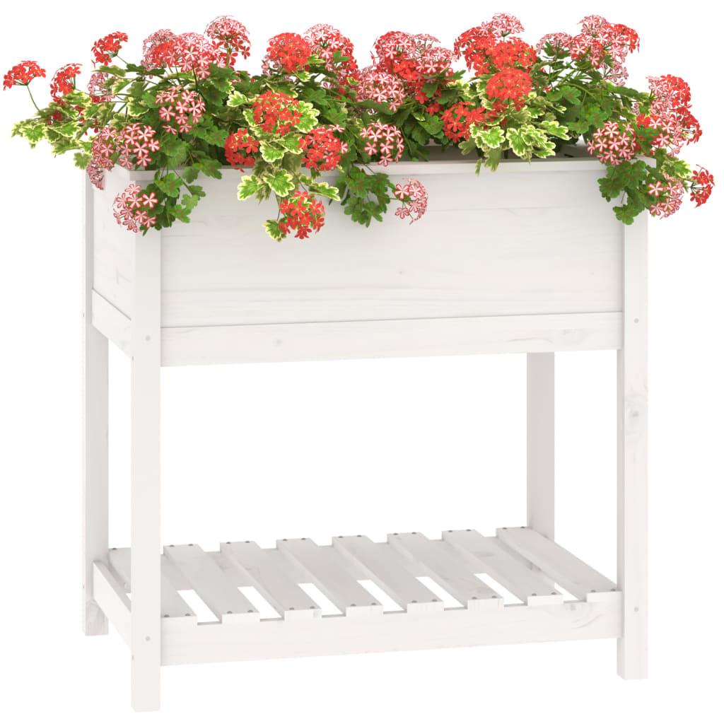 Plantekasse med hylle hvit 82,5x54x81 cm heltre furu