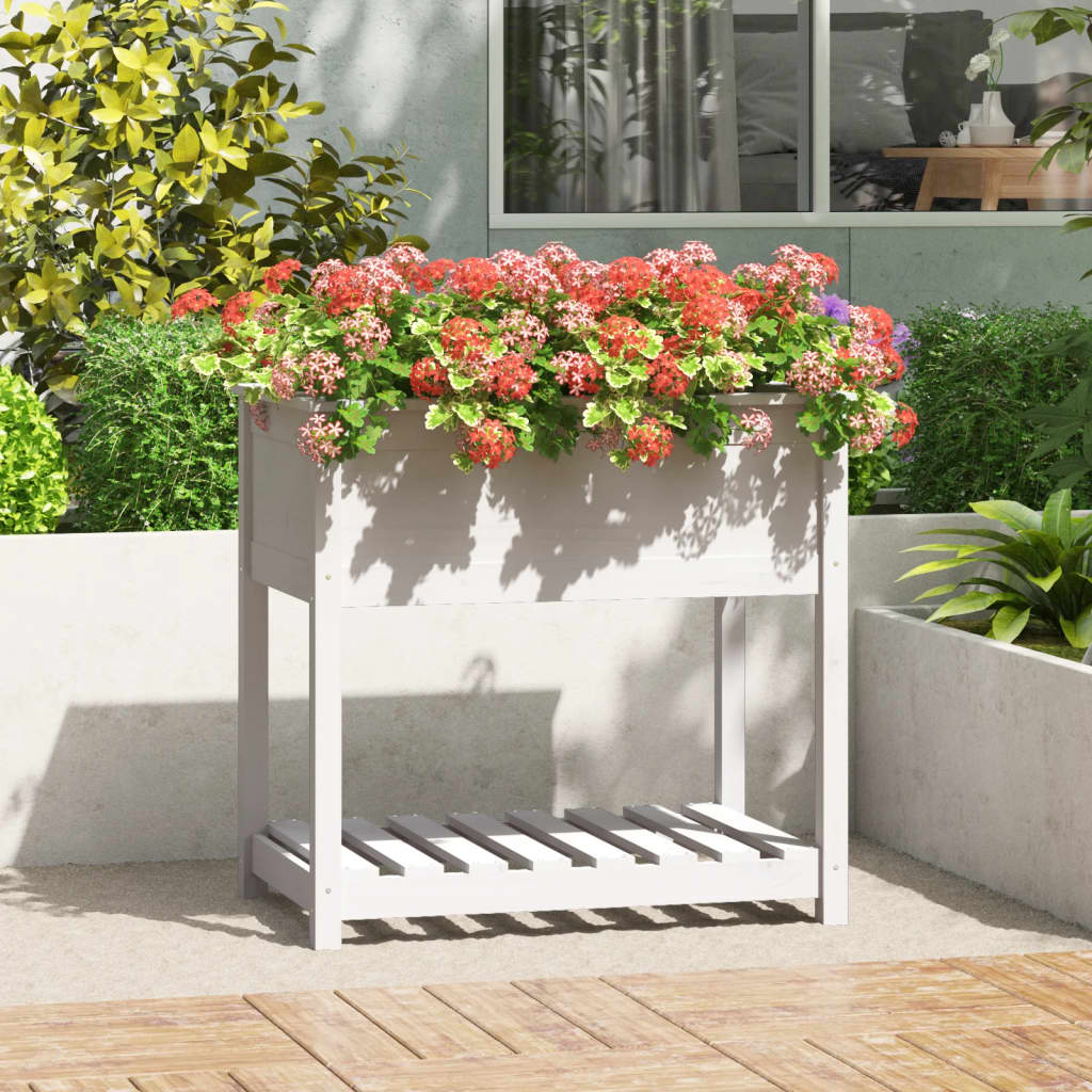 Plantekasse med hylle hvit 82,5x54x81 cm heltre furu