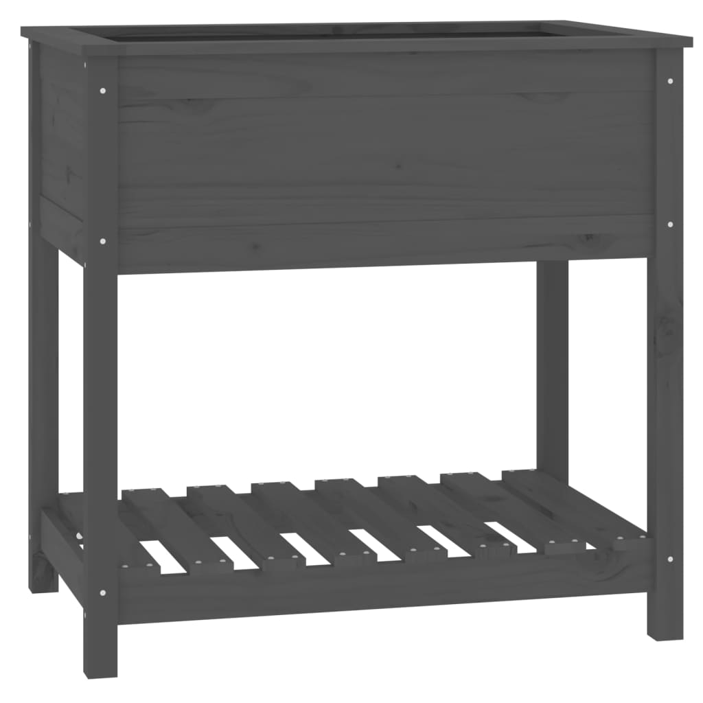 Plantekasse med hylle svart 82,5x54x81 cm heltre furu