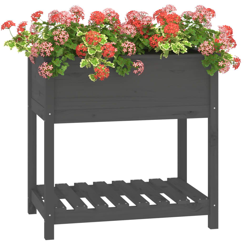 Plantekasse med hylle svart 82,5x54x81 cm heltre furu