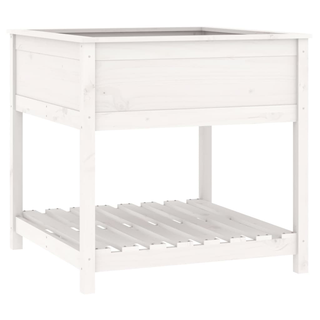 Plantekasse med hylle hvit 82,5x82,5x81 cm heltre furu