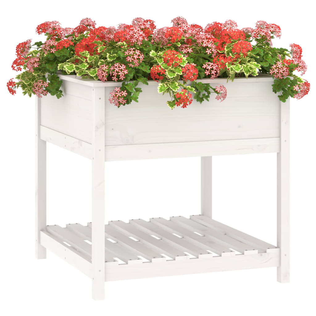 Plantekasse med hylle hvit 82,5x82,5x81 cm heltre furu