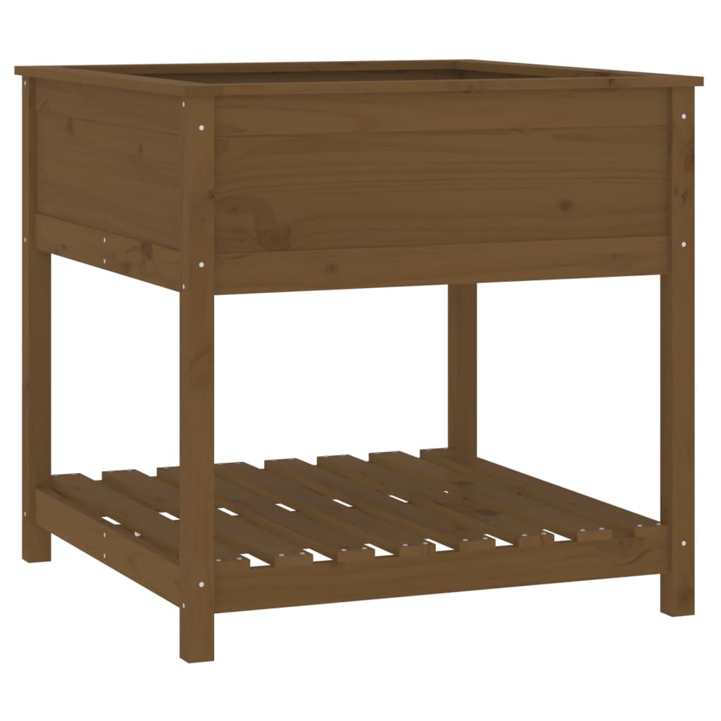 Plantekasse med hylle honningbrun 82,5x82,5x81 cm heltre furu