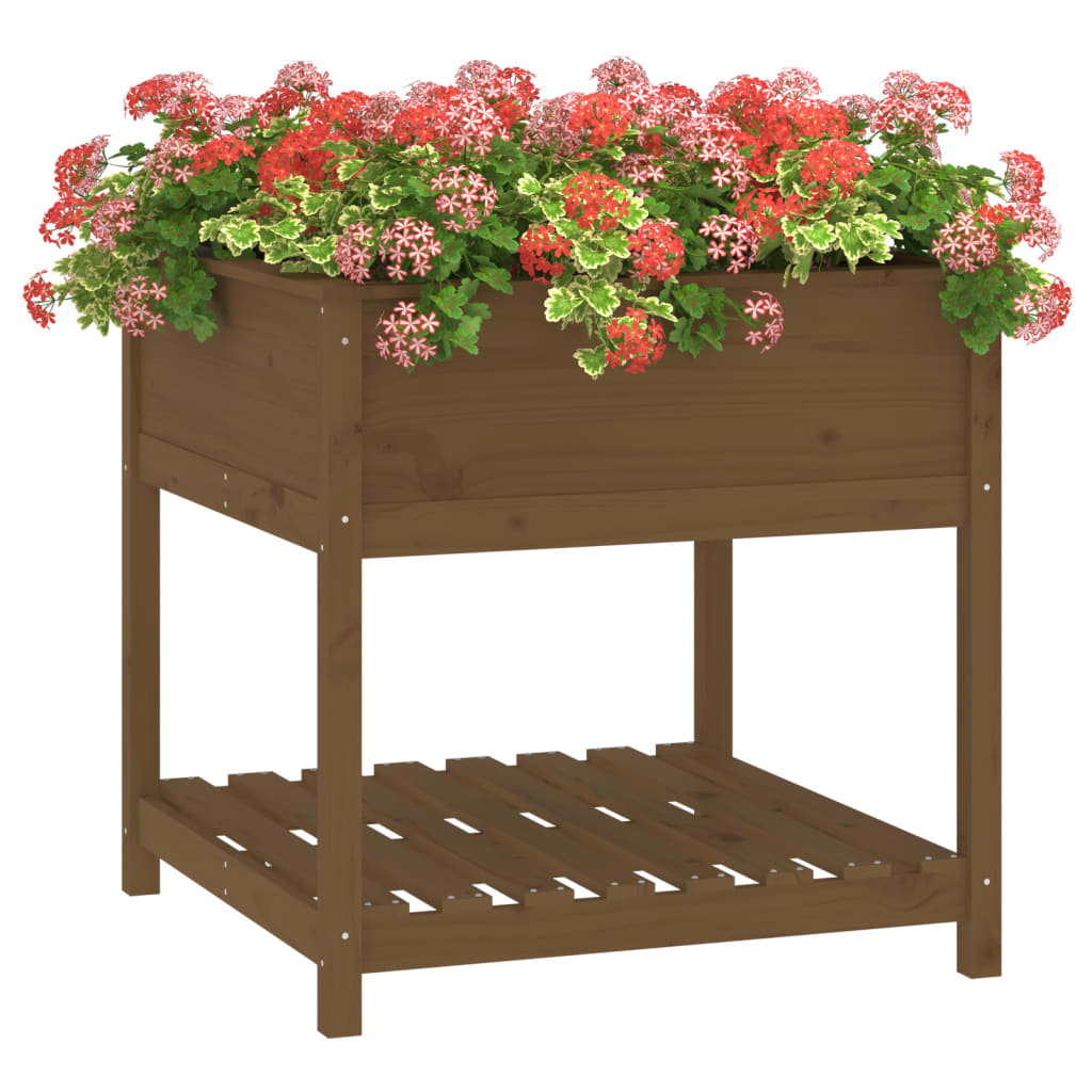 Plantekasse med hylle honningbrun 82,5x82,5x81 cm heltre furu