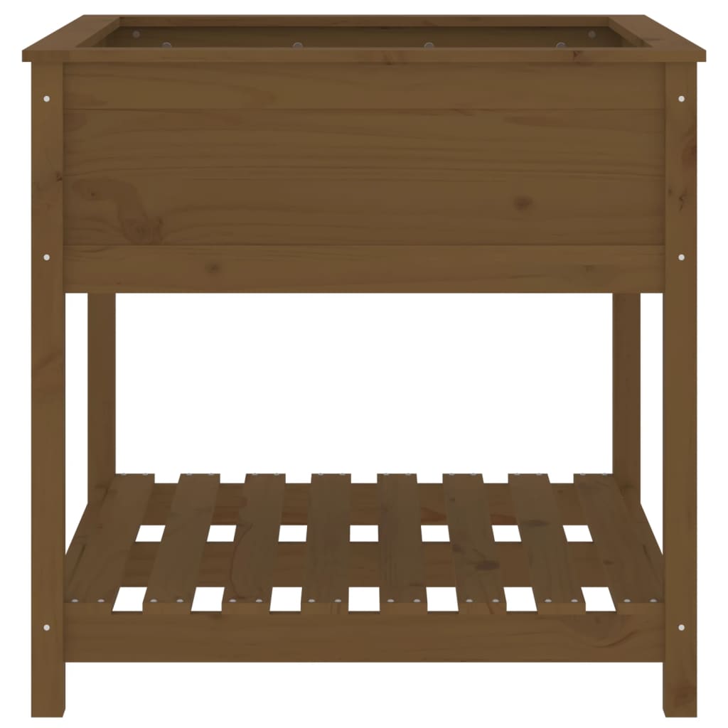 Plantekasse med hylle honningbrun 82,5x82,5x81 cm heltre furu