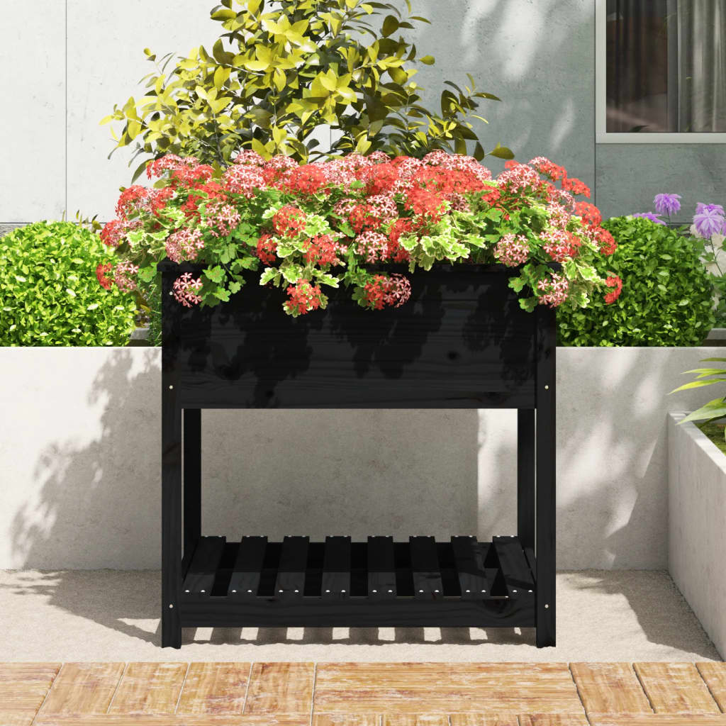 Plantekasse med hylle hvit 82,5x82,5x81 cm heltre furu