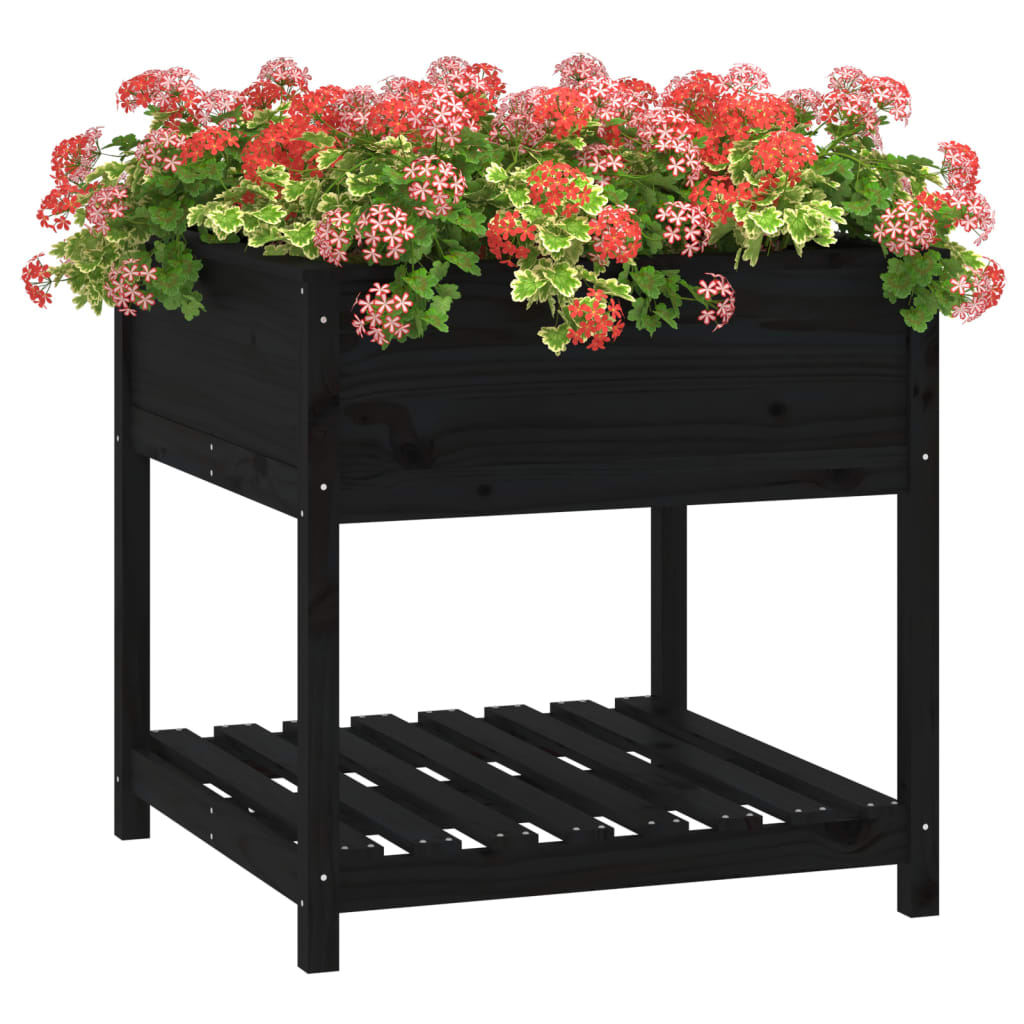 Plantekasse med hylle hvit 82,5x82,5x81 cm heltre furu