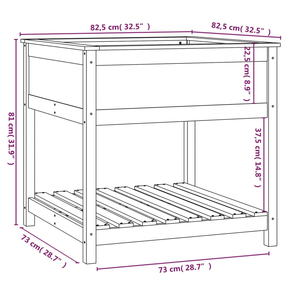 Plantekasse med hylle hvit 82,5x82,5x81 cm heltre furu