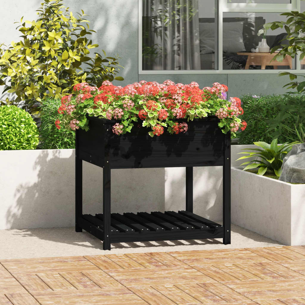 Plantekasse med hylle hvit 82,5x82,5x81 cm heltre furu