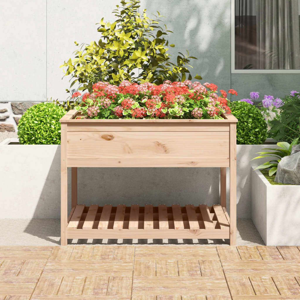 Plantekasse med hylle 111,5x111,5x81 cm heltre furu