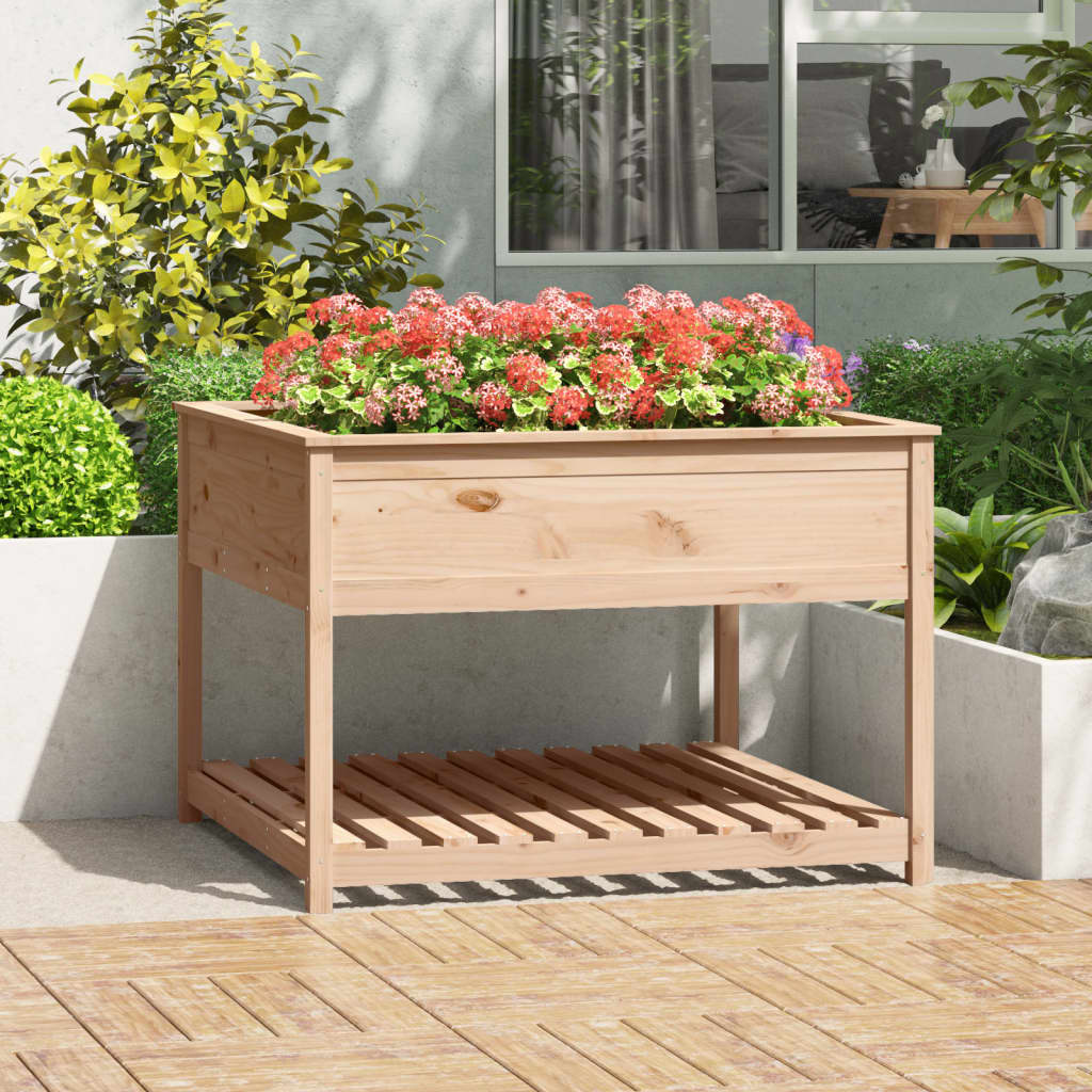 Plantekasse med hylle 111,5x111,5x81 cm heltre furu